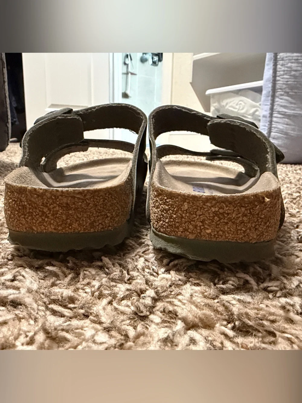 Birkenstock Women’s Two-Strap Camo Green Slide Sandals